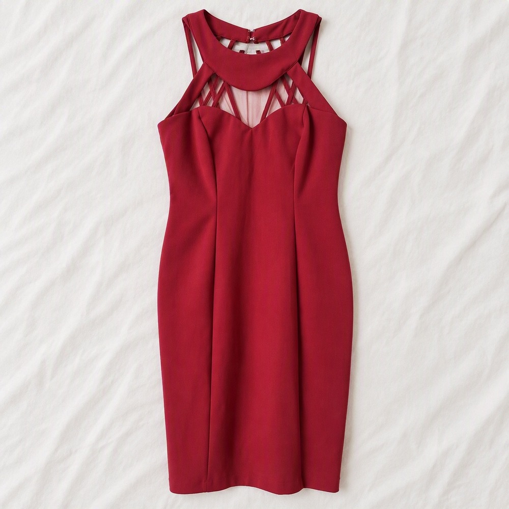 Speechless Red Cage Neck Lattice Back Bodycon Mini Dress Size 13